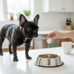 French Bulldog Nina waiting as a probiotic is added to her food