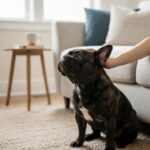 A French Bulldog looking affectionately at its owner