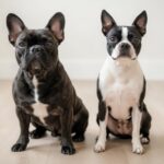A French Bulldog and a Boston Terrier sitting side by side