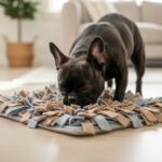 A French Bulldog foraging in a snuffle mat