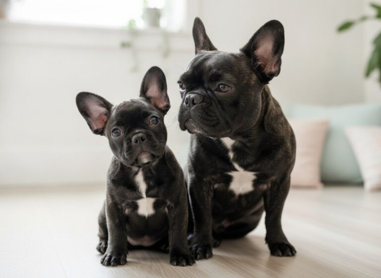 A French Bulldog puppy with erect bat ears