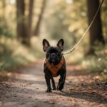 French Bulldog Nina on a relaxed walk along a shaded path