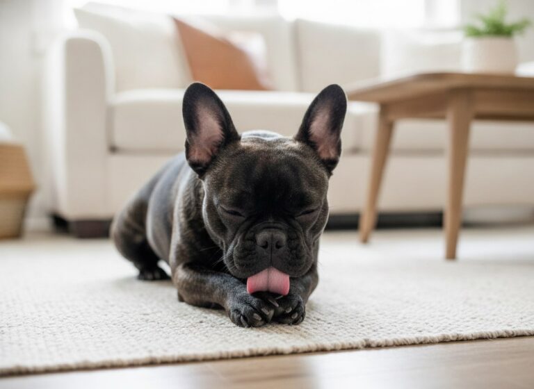 French Bulldog licking its paw, a common sign of food allergies