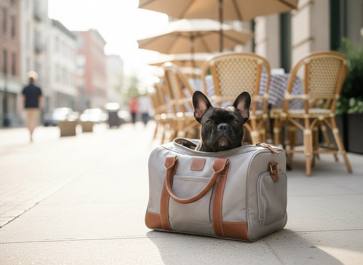French Bullhuahua, a French Bulldog Chihuahua mix, out on a city walk