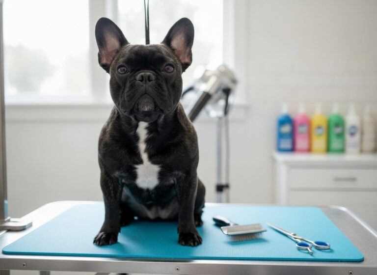 French Boodle grooming, a French Bulldog Poodle mix needs regular coat care