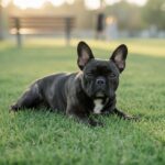 Frug, a French Bulldog Pug mix, relaxing at the dog park