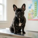 French Bulldog puppy on a scale during a weight chart check