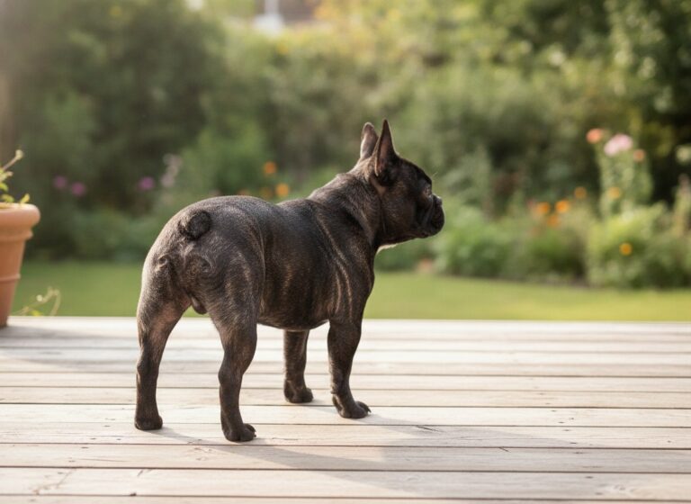 Rear view of a French Bulldog showing its naturally short tail