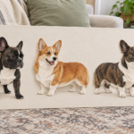 Generated paper-style illustration of a French Bulldog, Pembroke Welsh Corgi and Cardigan Welsh Corgi, shown separately rather than as a predicted mixed dog.