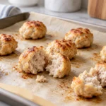 Illustration of plain cooked chicken meatballs cooling on a tray