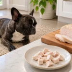 Illustration of plain cooked boneless turkey breast and small pieces on a countertop