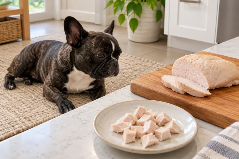 Illustration of plain cooked boneless turkey breast and small pieces on a countertop